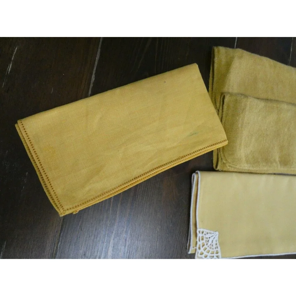VTG Mixed Lot of 4 Mustard Yellow Cloth Napkins Gimbals Cotton Gauzy Rectangle